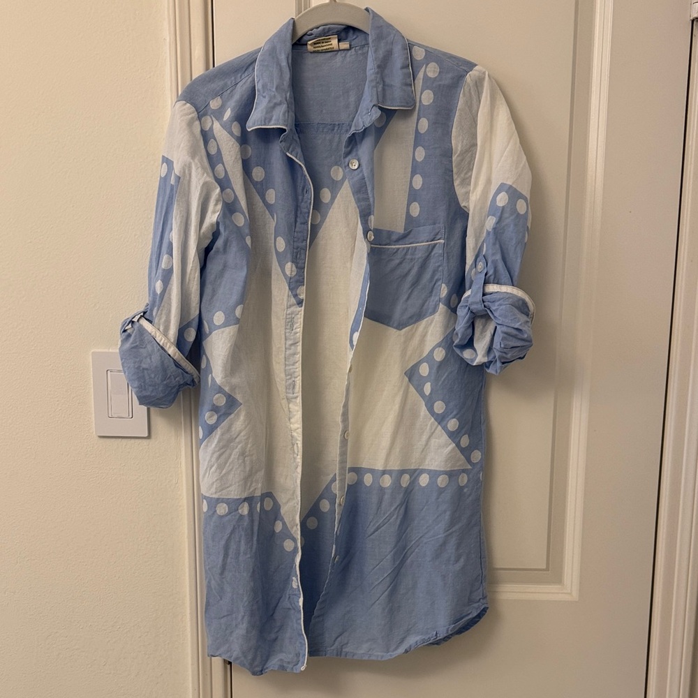 Blue and White Star Patterned Shirt